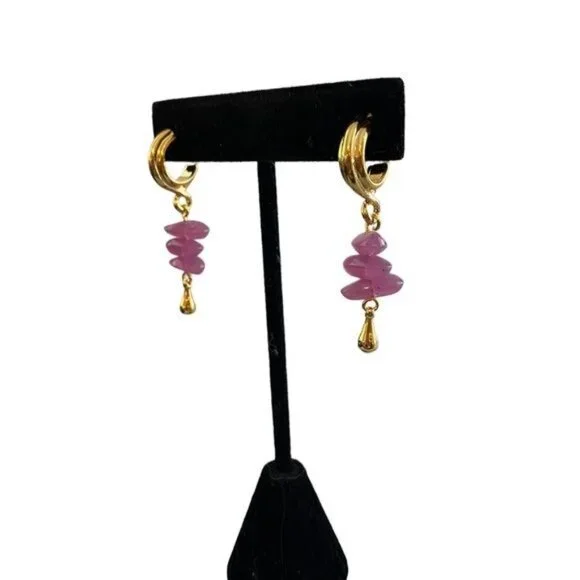 Vintage Avon Versatile Style Hoop Earrings‎ Faux Amethyst Gold Tone 1992 Dangle - Picture 3 of 7